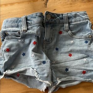 Cat & Jack Girls' Light Wash Denim Shorts with Red, White & Blue Star 6/7